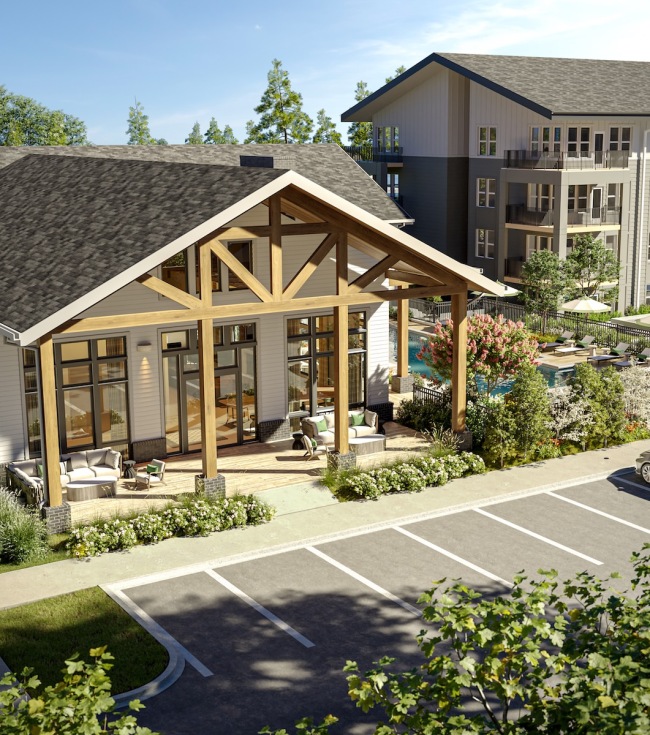 a building with a parking lot